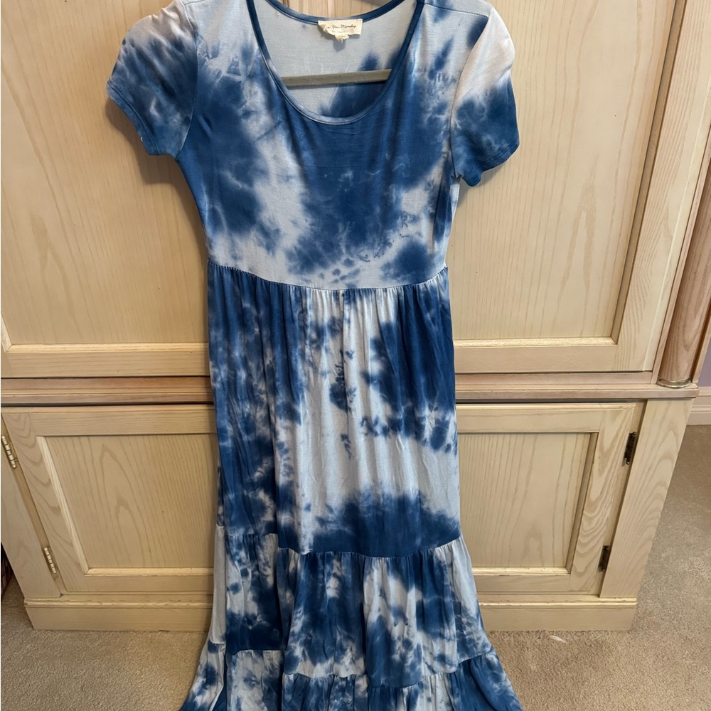 See You Monday Navy Tie-Dye Dress